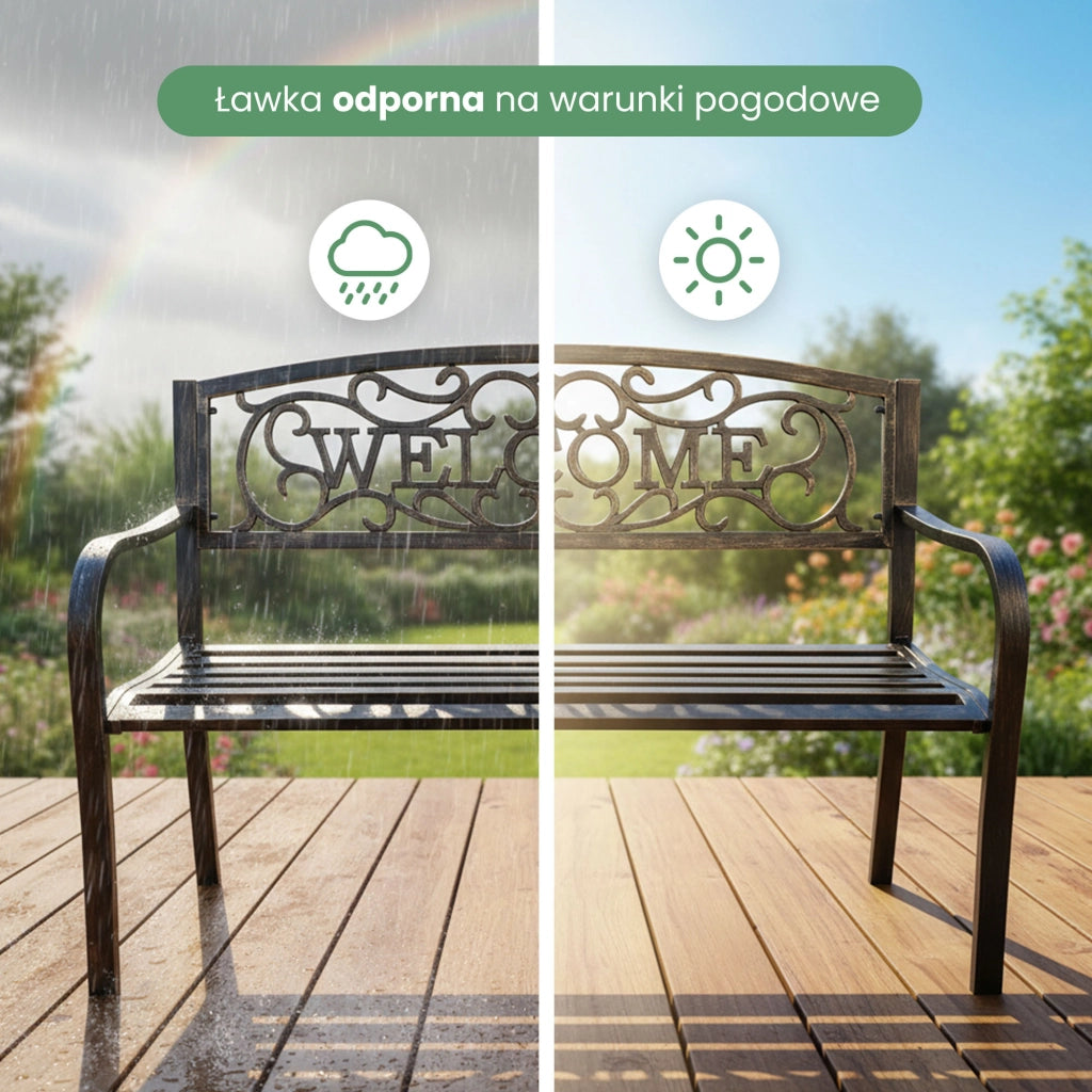 Panchina da giardino bruna IRYS con gambe in acciaio e schienale in ghisa larghezza 127 cm