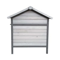 Conigliera in legno grigio chiaro 146x75x83cm con recinto e vassoio estraibile per la pulizia