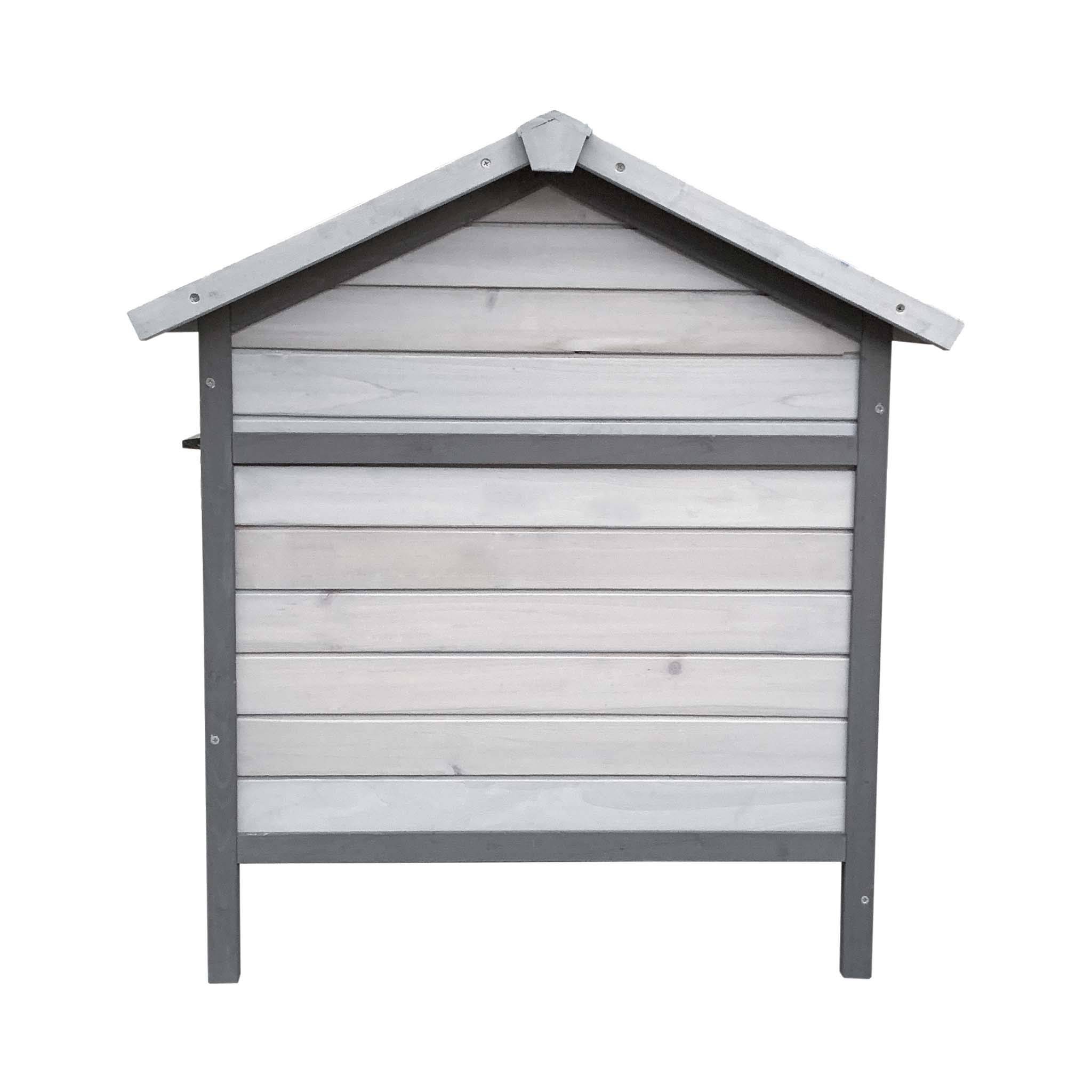 Conigliera in legno grigio chiaro 146x75x83cm con recinto e vassoio estraibile per la pulizia