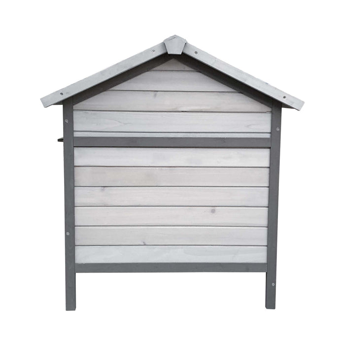 Conigliera in legno grigio chiaro 146x75x83cm con recinto e vassoio estraibile per la pulizia