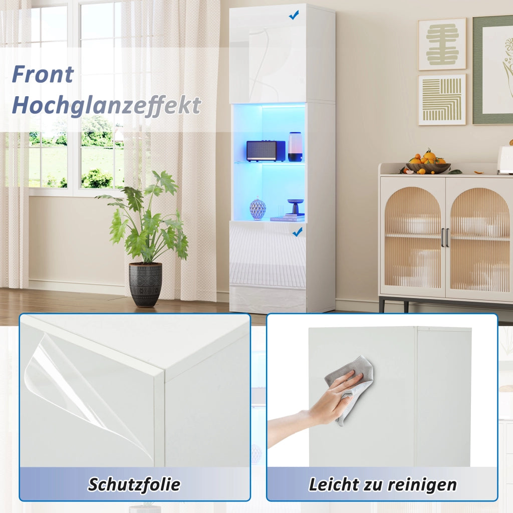 VETRINA 45x35x160 cm Bianco Lucido in Truciolato con LED