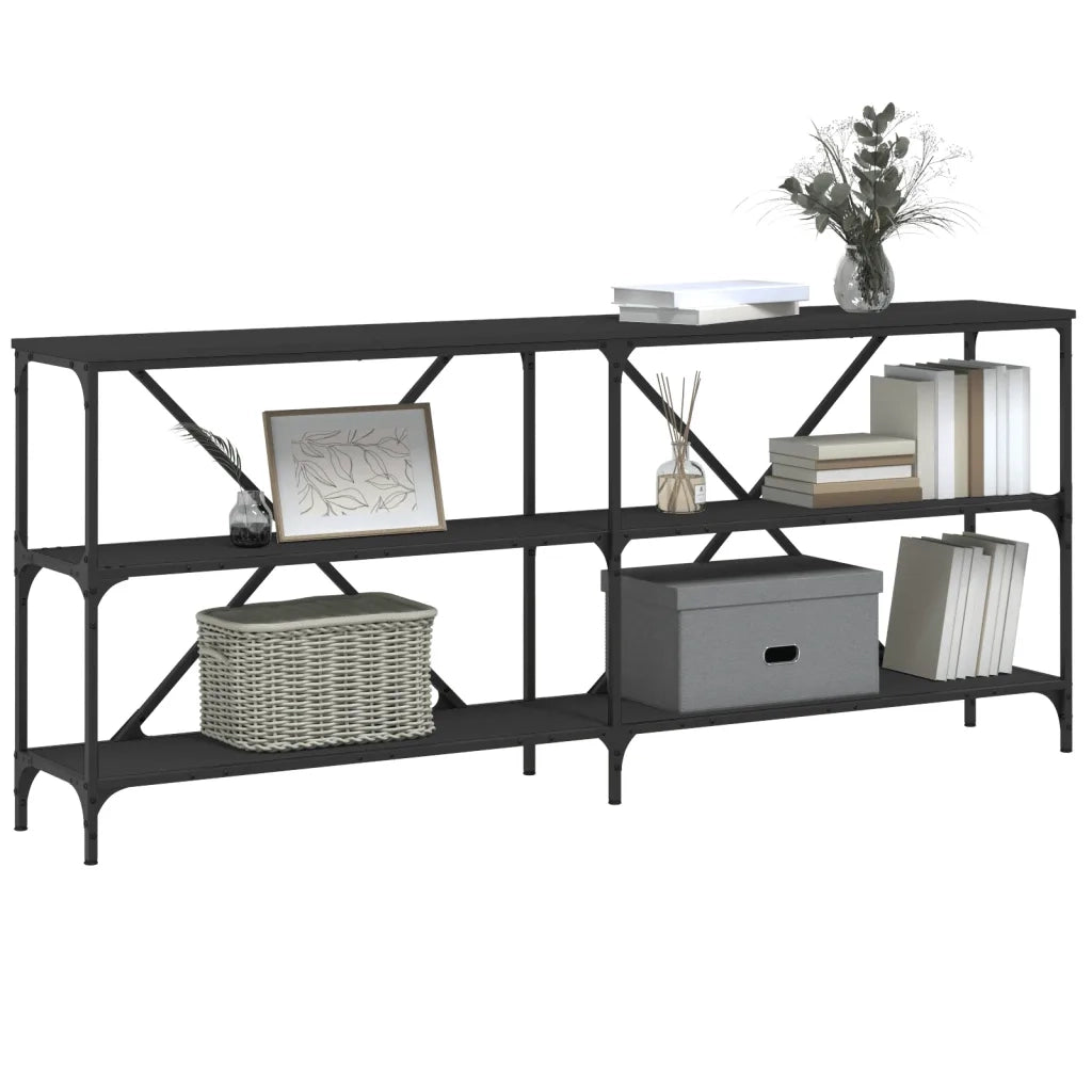 Tavolino Consolle-Tavolino da soggiorno-Tavolo Nero 180x30x75 cm Legno Multistrato e Ferro