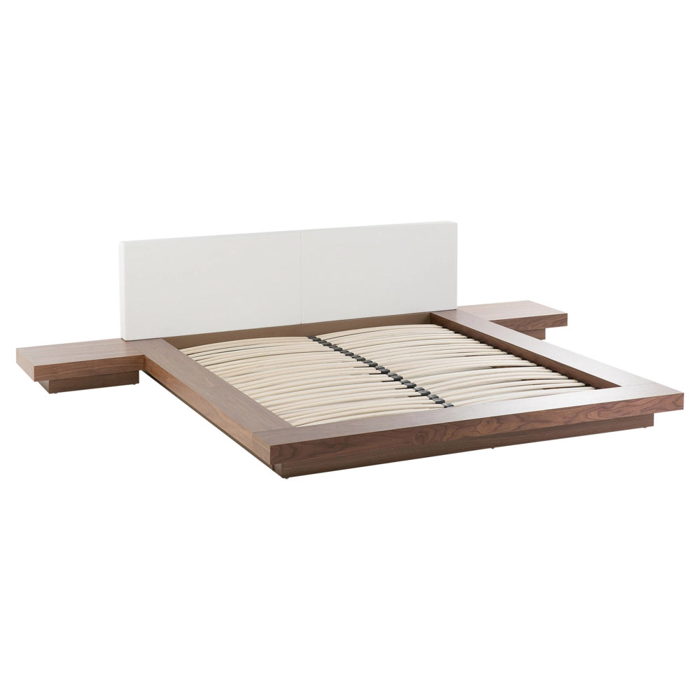 Letto in stile giapponese in frassino marrone 160 x 200 cm testata in legno impiallacciato MDF testata in pelliccia sintetica camera da letto a basso profilo