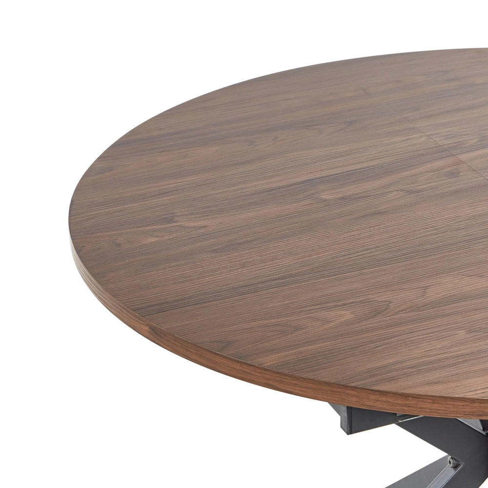 Tavolo da pranzo allungabile in legno scuro con piano in MDF nero e gambe in metallo 10/140 x 110 cm rotondo con 4 posti a sedere