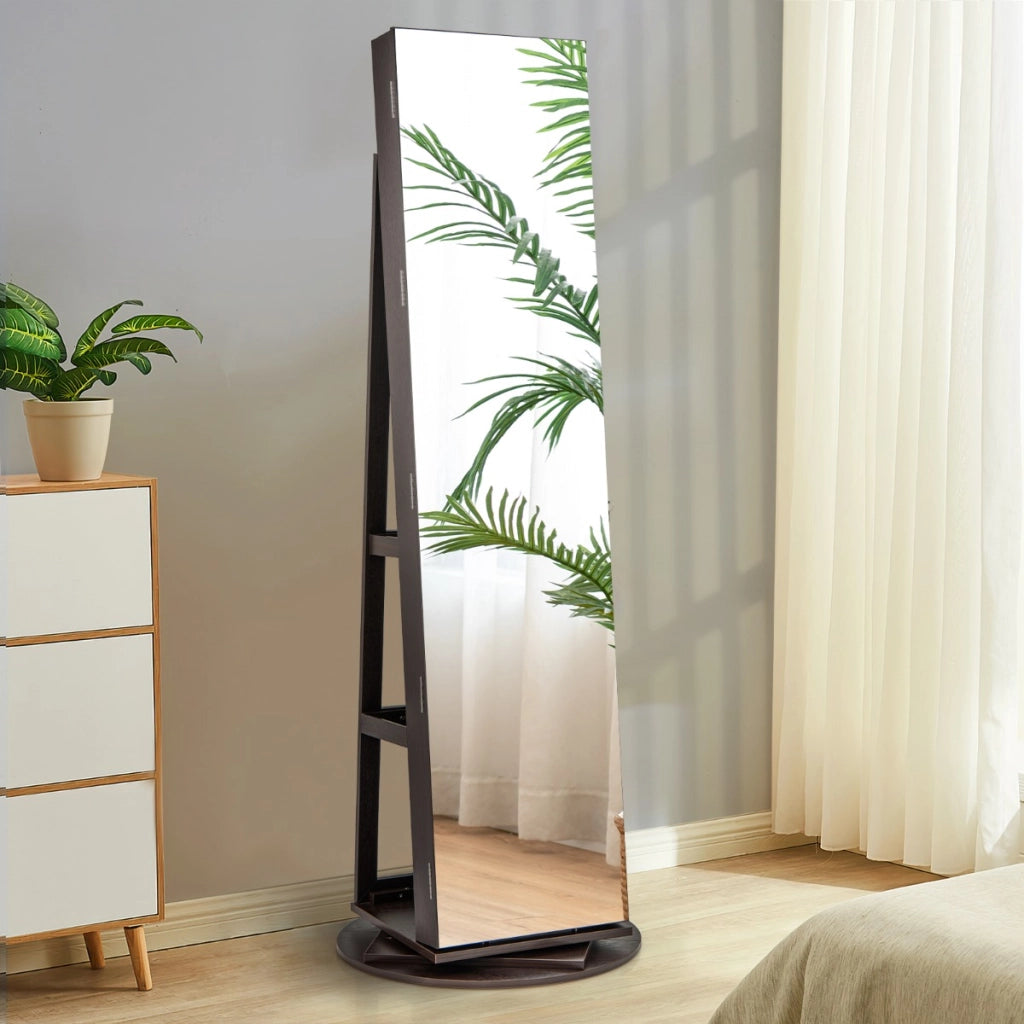Armadio portagioielli girevole con specchio a figura intera luci LED, Organizer da terra di gioielli Caff¨¨-Armadietti per gioielli