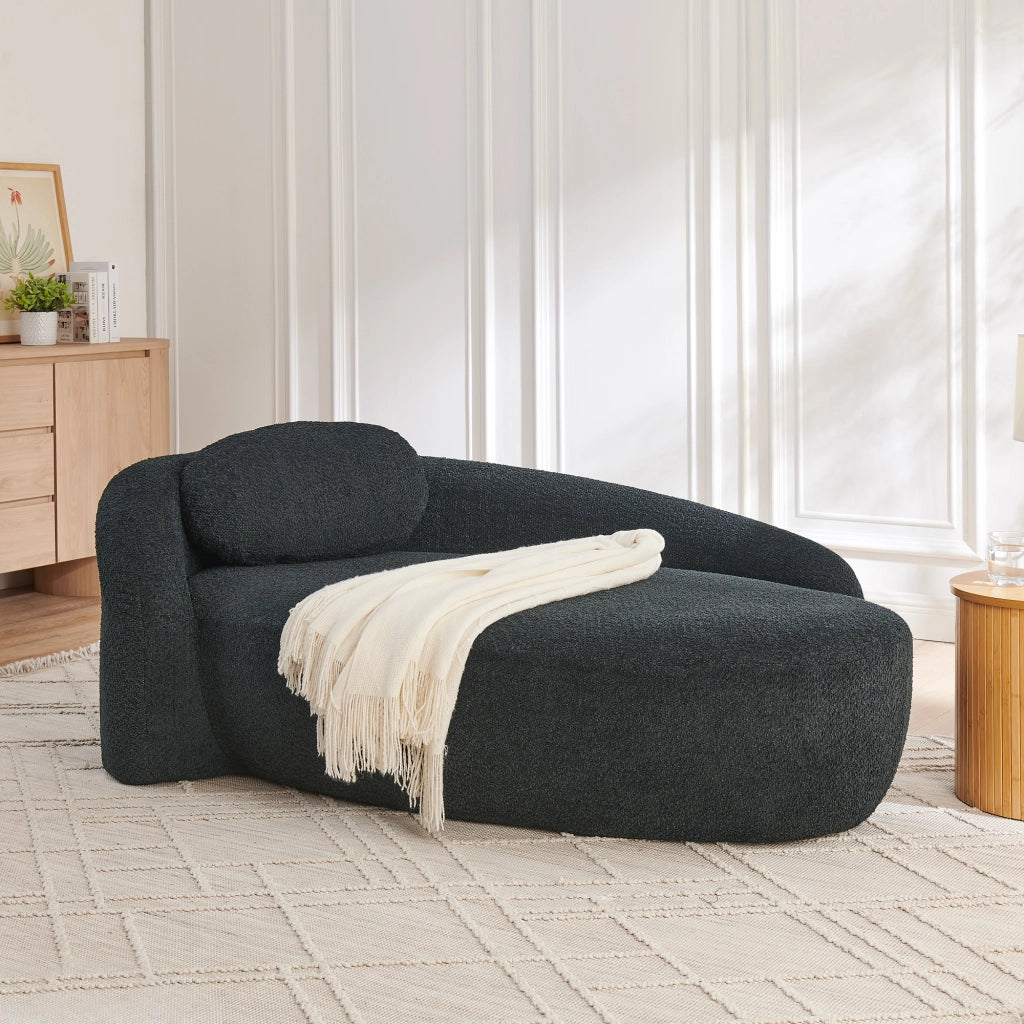Divano in teddy con design arrotondato e cuscino, morbido e compatto per soggiorno camera e studio, nero