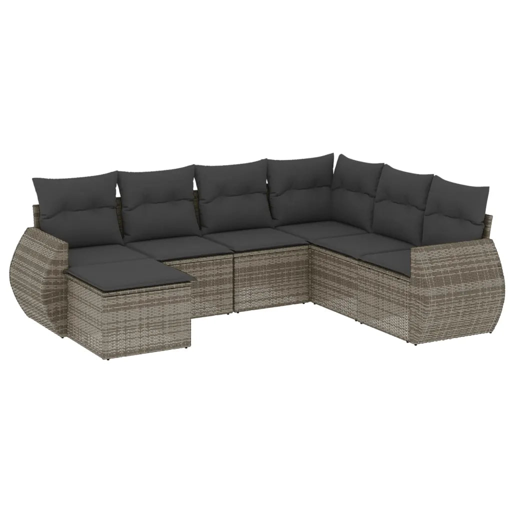 Set Divani da Giardino 7 pz con Cuscini Grigio in Polyrattan 3221699