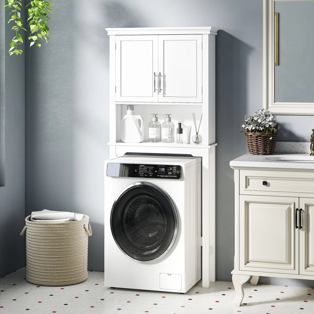 Mobile WC con armadietto doppia anta, ripiano regolabile e nicchia ¨C zephmum ¨C bianco 71x20.5x165 cm