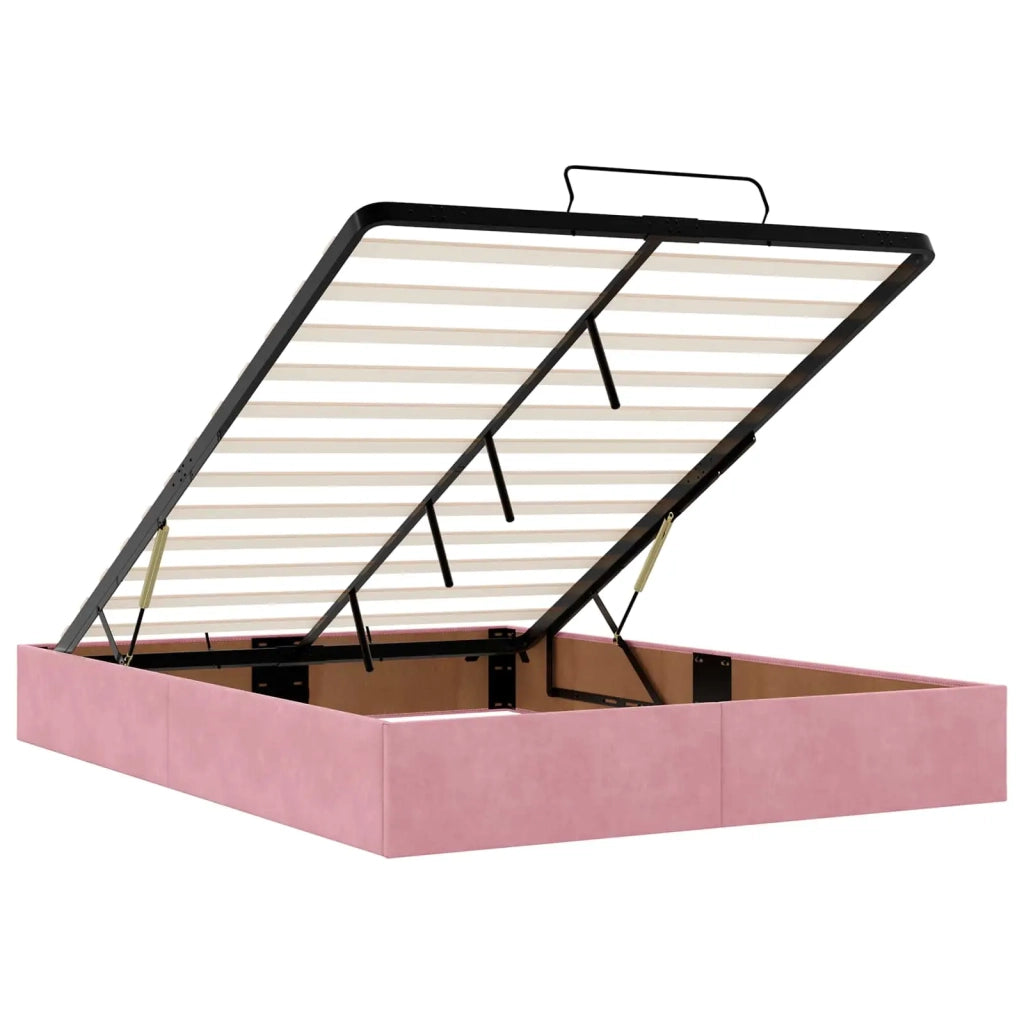 Letto ottomano con materasso Rosa 160 x 200 cm Velluto 3456644