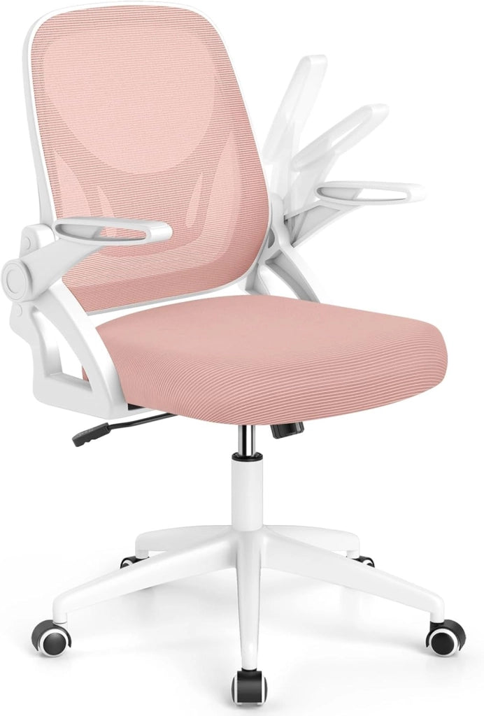 Sedia Ufficio Girevole 360°, Poltrona Scrivania con Regolabile in Altezza, Sedia da Lavoro con Supporto Lombare, Braccioli Ribaltabili, Ruote con Freni