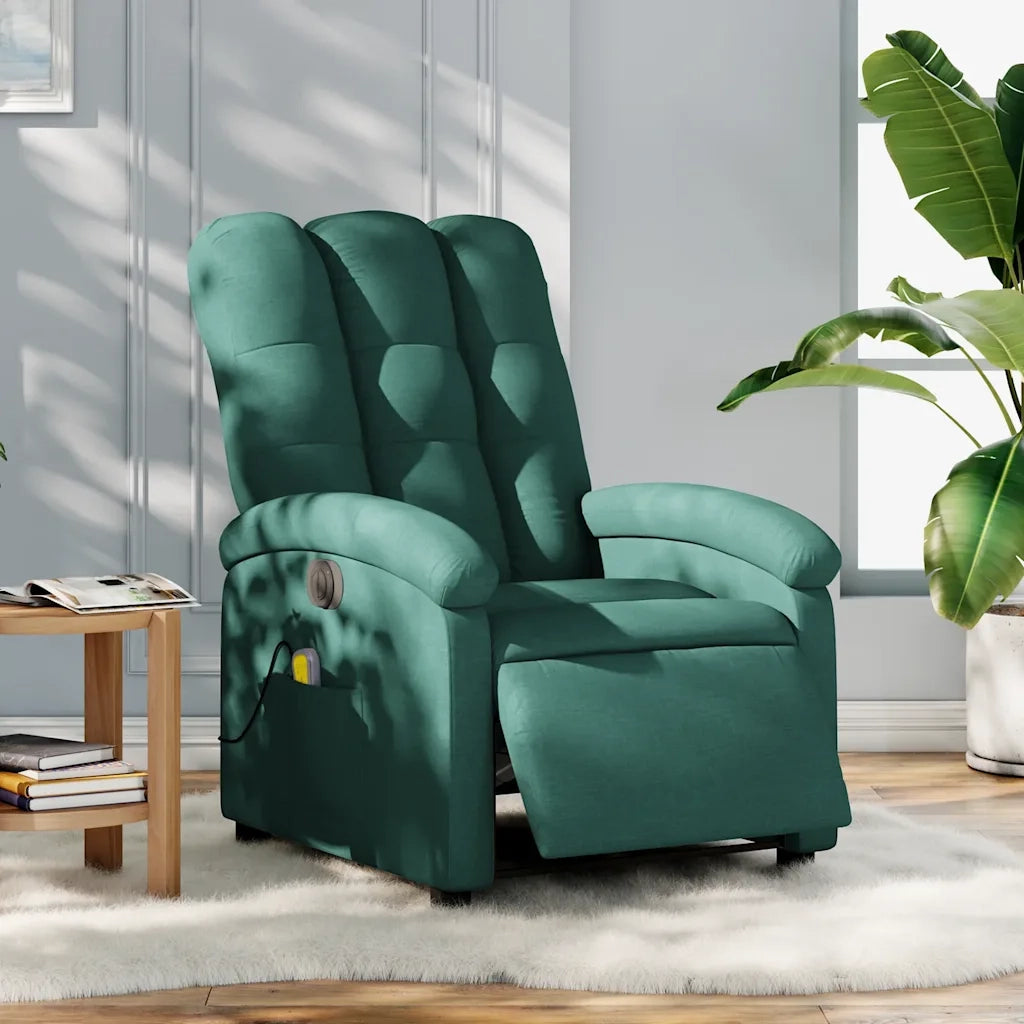 Poltrona Massaggiante | Sedia Relax Reclinabile Elettrica Verde Scuro Tessuto