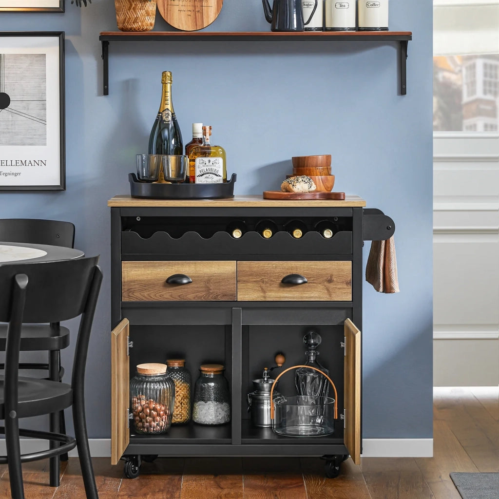 Carrello Cucina Con Ruote Credenza Cucina Mobile Cucina Nero 89x40x87cm FKW122-SCH