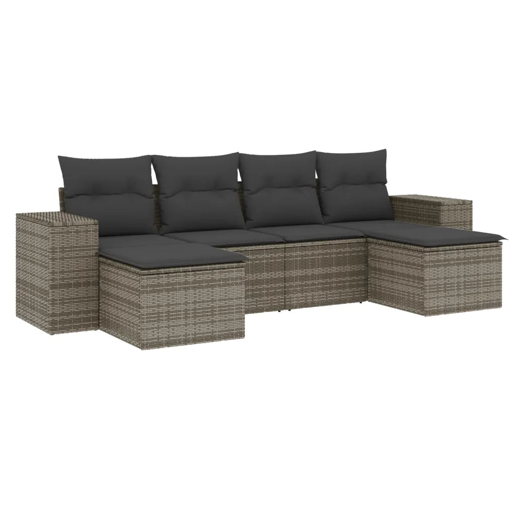 Set Divano da Giardino 6 pz con Cuscini Grigio in Polyrattancod mxl 114345