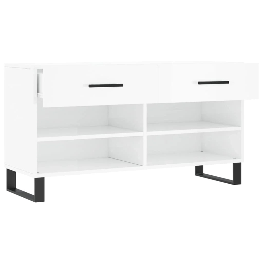 Panca portascarpe/stivali cassettiera mensola mobiletto portaoggetti per ingresso finitura lucida 102 x 35 x 55 cm legno ingegnerizzato bianco 02_0022897