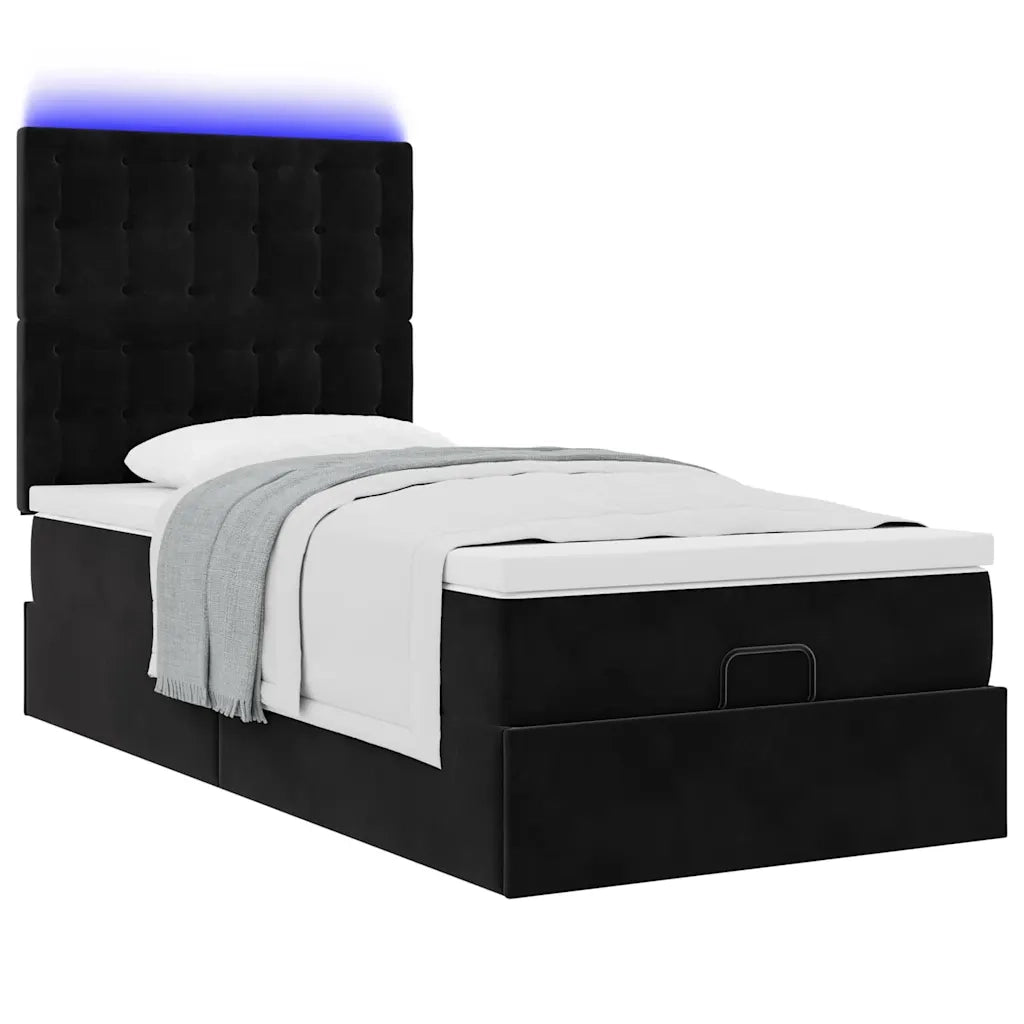 Struttura Letto Pouf con Materassi Nero 80x200 cm in Velluto 3314428