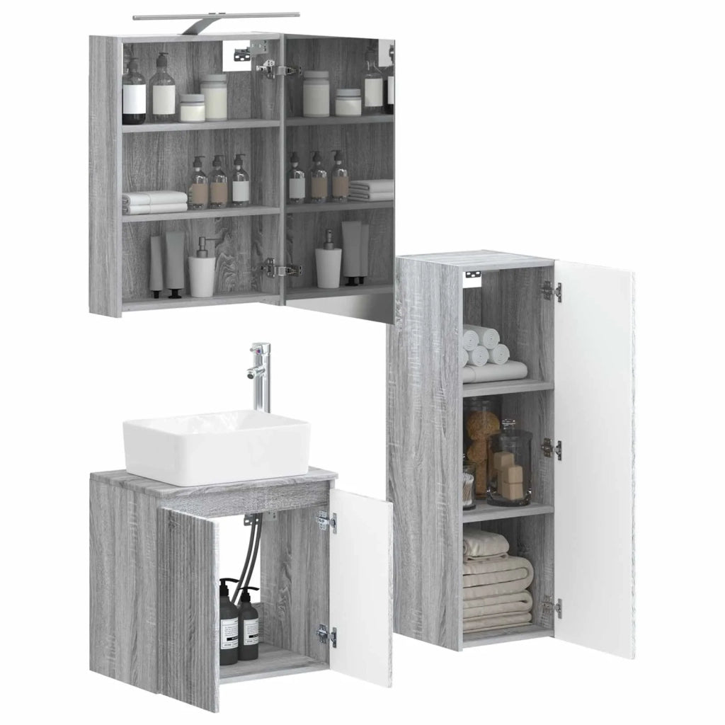 Set di mobili per il bagno 4 pcs Sonoma grigio 3407436
