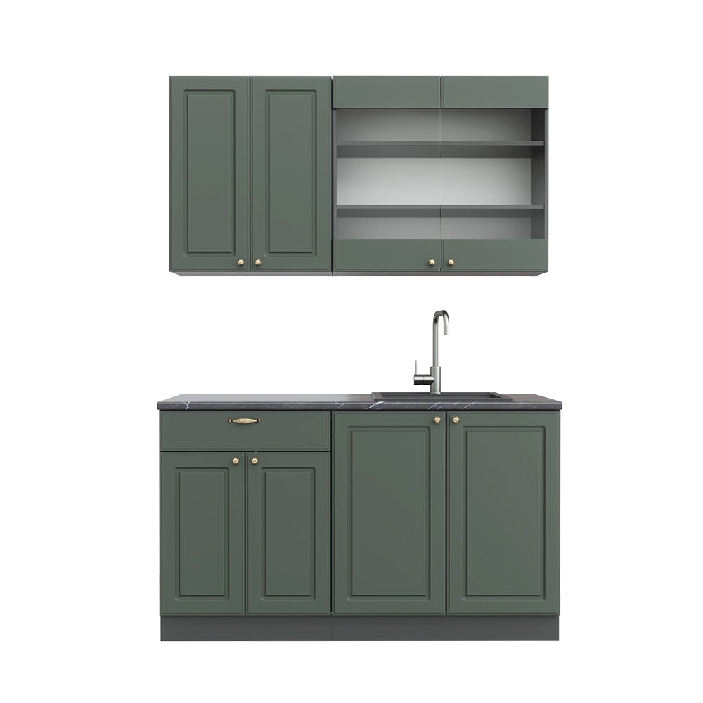 Cucina completa Fame-Line Verde-oro rustico/Antracite 140 cm, PL Antracite Vicco