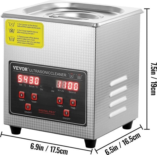 Pulitore Ultrasonico 2L - Acciaio Inossidabile - Macchina di Pulizia Ultrasonica con Riscaldamento 28/40KHz