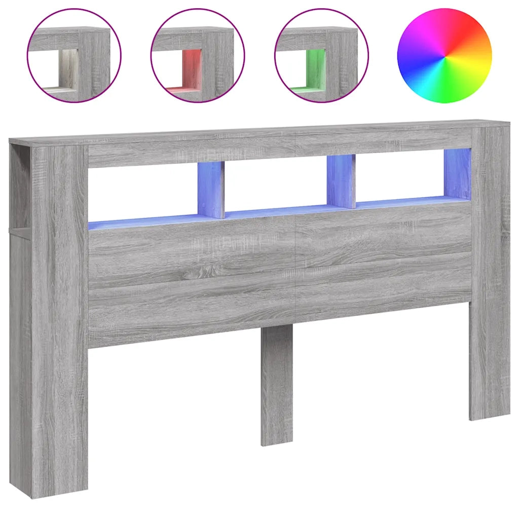 Testiera LED Grigio Sonoma 180x18,5x103,5 cm Legno Multistrato 837363