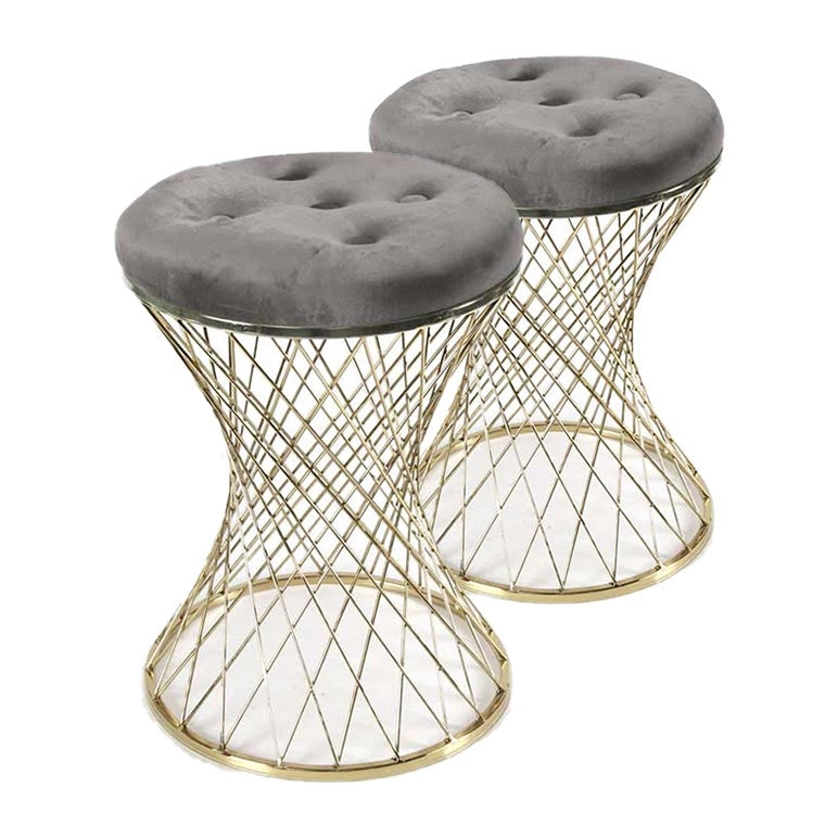 SET 2 SGABELLI LISBONA IN METALLO CON SEDUTA IMBOTTITA Ø 35 X 47 CM GRIGIO