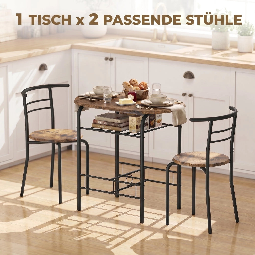 Set Tavolo da Pranzo con 2 Sedie e Ripiano ¨C Xylo ¨C Legno Effetto Rustico Marrone