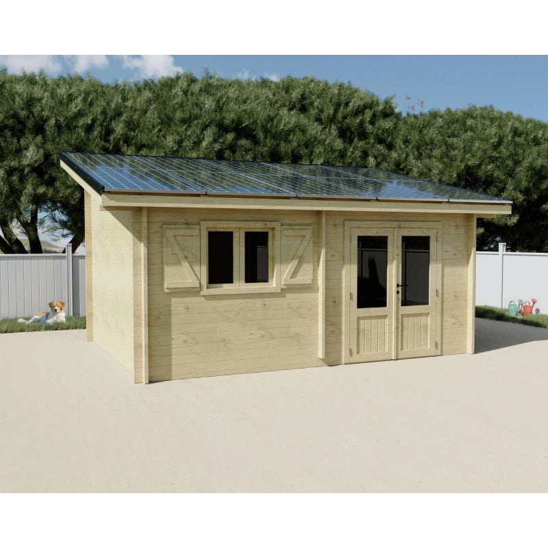 Casetta da giardino in legno 480x349 cm con fotovoltaico 5kW  Pareti 42 mm  10 pannelli fotovoltaici  LB5037.02 Foresta