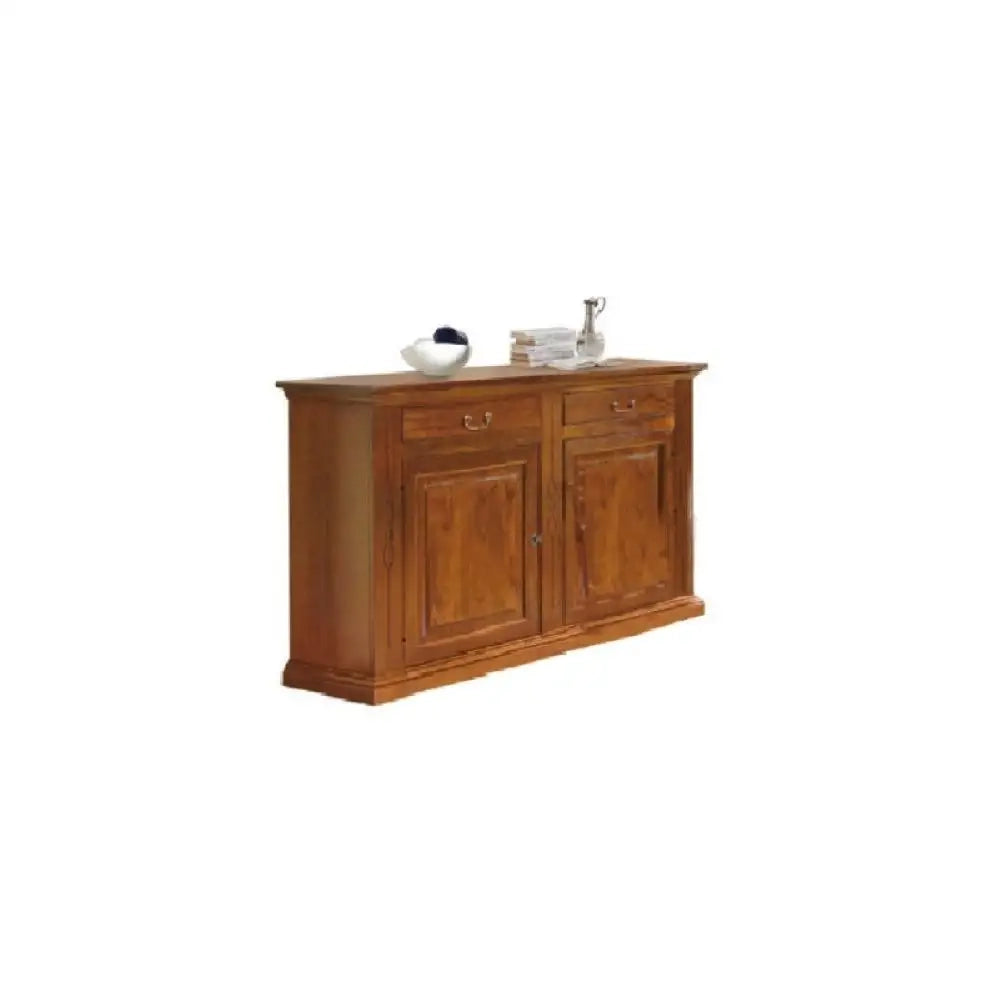 Credenza 2 ante 2 cassetti arte povera in legno massello e mdf con rifinitura noce Bassano 177x48x110 H