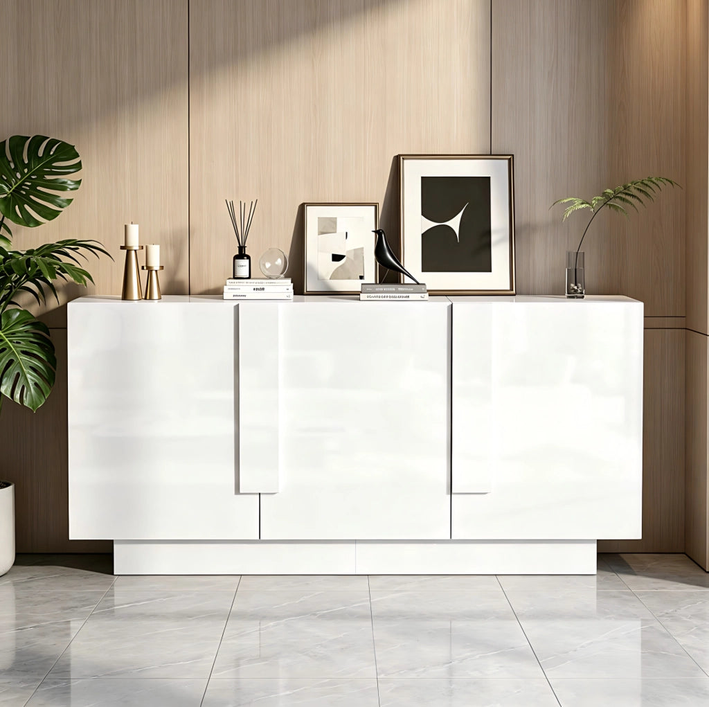 Credenza 160x35x60 cm a 3 ante con ripiani regolabili in truciolato bianco
