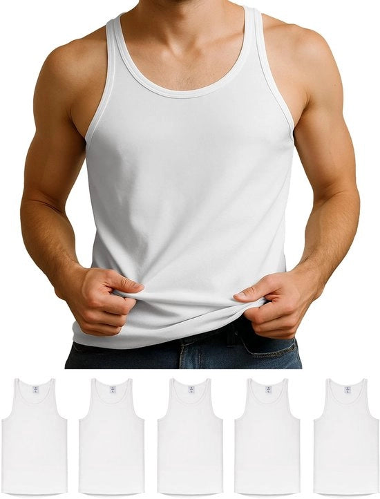 Set di camicie da base uomo - 5 pezzi - cotone - stile tank top - traspirante - forma comoda - tank top