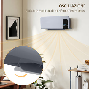 Termoventilatore da Parete Oscillante 54,5x12x21,5 cm 2 Modalità Timer 12h e Telecomando Grigio
