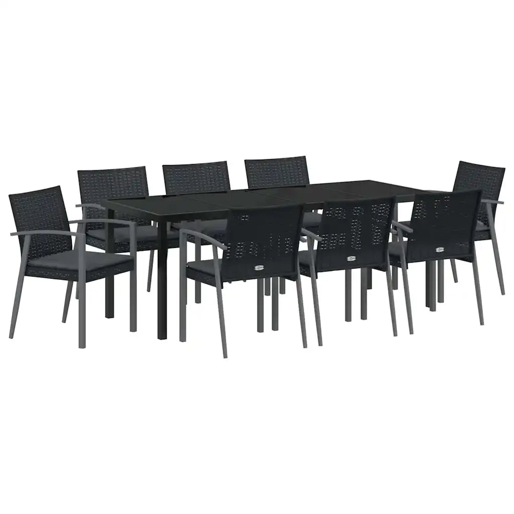Set da Pranzo per Giardino 9 pcs Nero e Grigio Rattan in PE 3379071