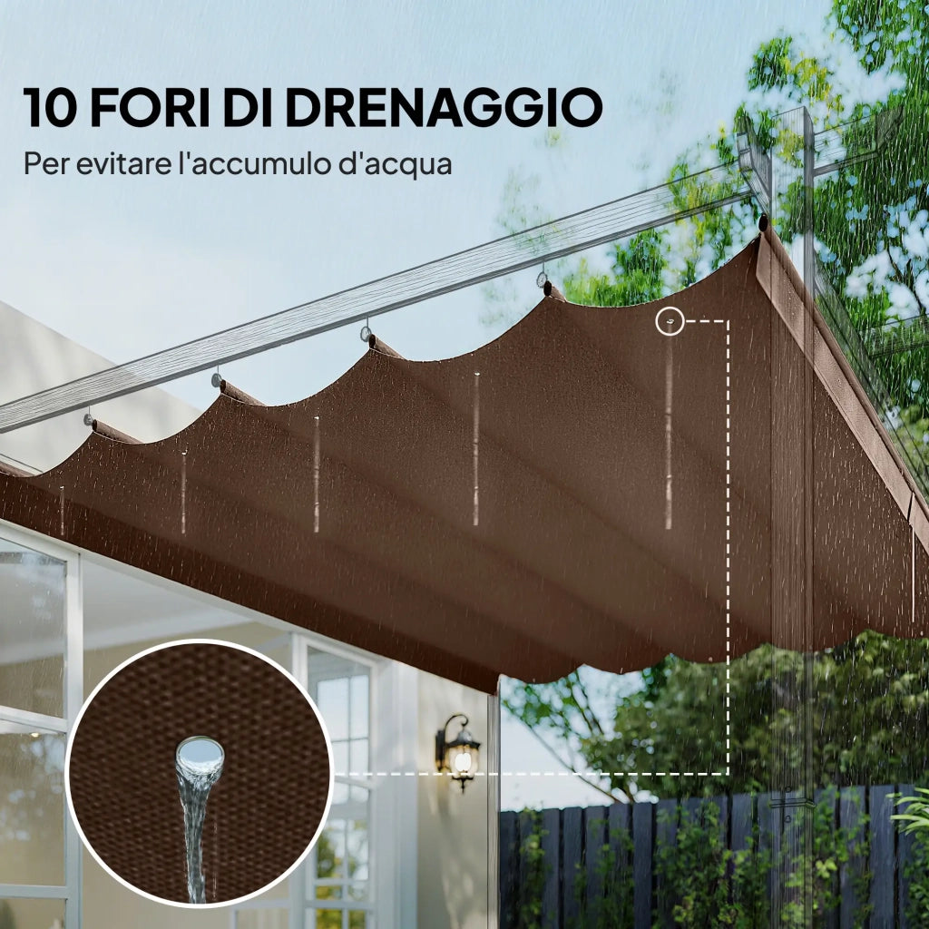 Tetto di Ricambio per Pergola Gazebo da Giardino 300x400 cm in Poliestere Caffè