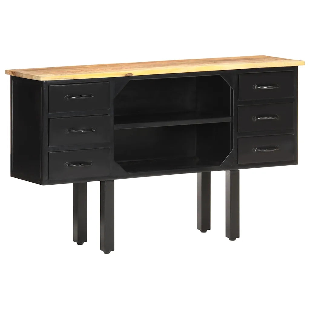 Credenza | Madia | Buffet da pranzo | Armadio da pranzo 110x30x65 cm in Massello di Mango Grezzo e Acciaio