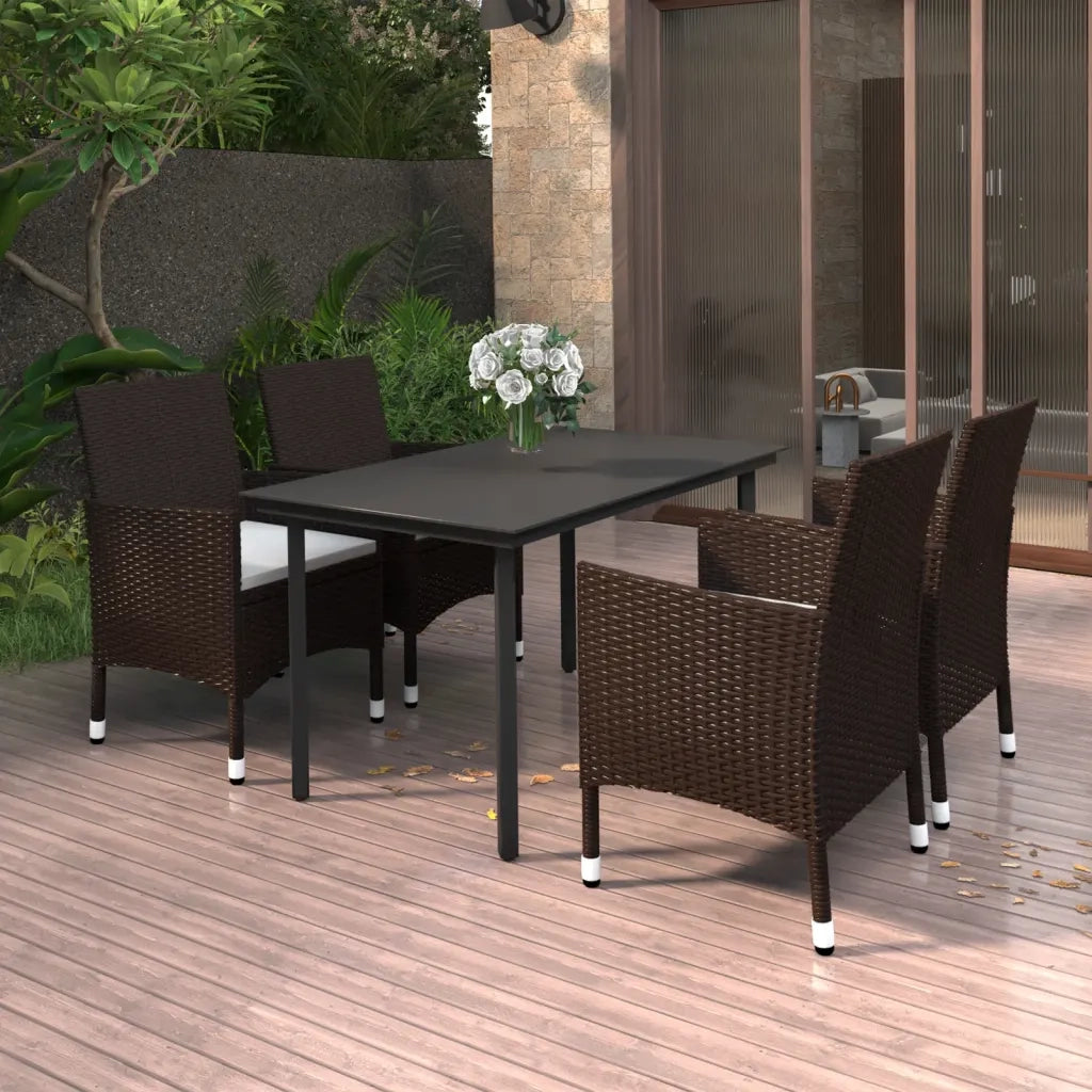 Set da Pranzo da Giardino 5 pz con Cuscini Polyrattan e Vetro 3099675