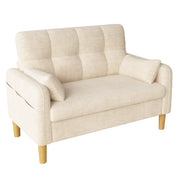 Divano 2 posti con cuscini e tasca laterale in chenille beige 119 × 78 × 85 cm