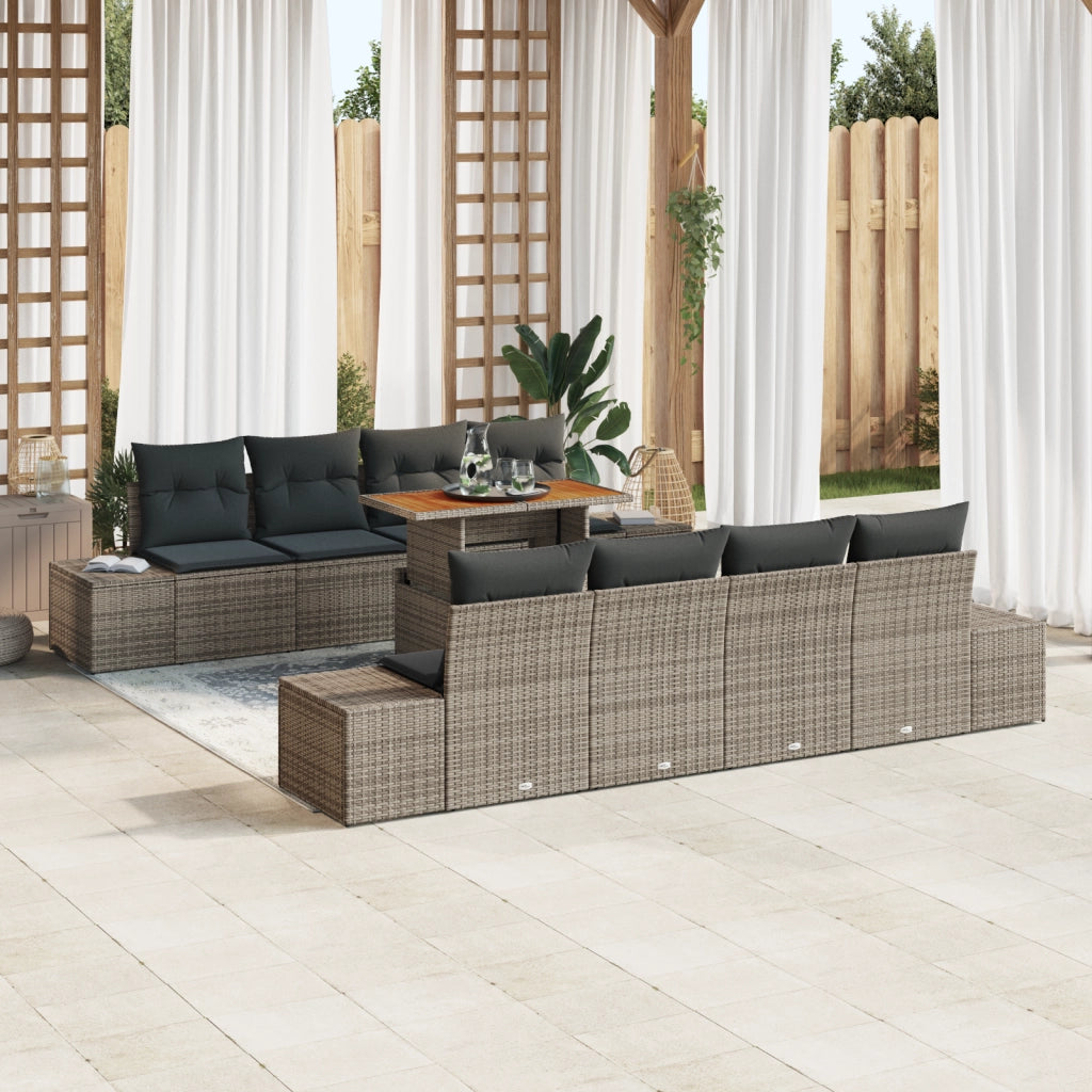 Set di divani da giardino a 7 pezzi con cuscini grigi in rattan