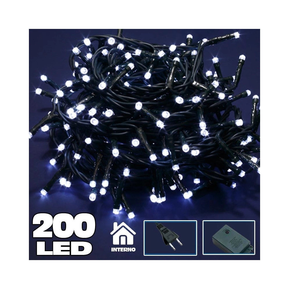 Trade Shop - Catena Luminosa 200 Luci Led Lucciole Bianco Freddo Con Controller 8 Funzioni -