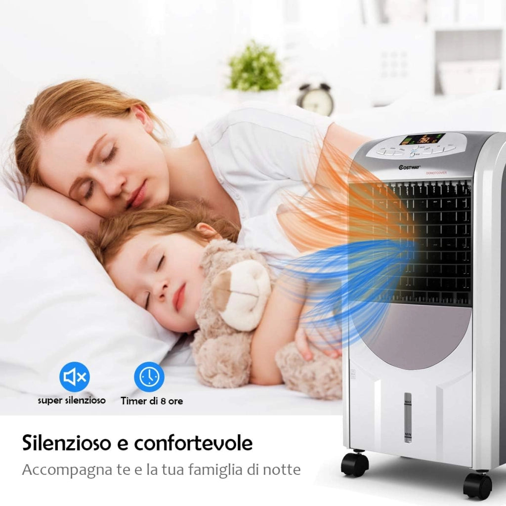 Condizionatore per Freddo Caldo, Ventilatore Climatizzatore da Terra a Evaporazione Portatile, Caldo 2000W, Freddo 75W, con Telecomando