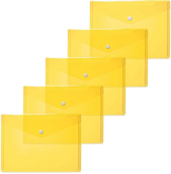 Documenti A5 trasparenti gialli, 5 pezzi, piccole buste trasparenti con chiusura a nastro, buste in plastica per scuola, università, ufficio, viaggi