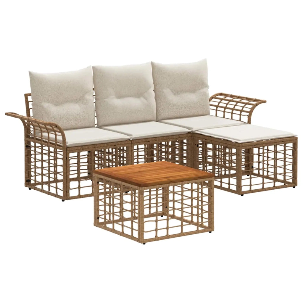 Set di divani da esterno 5 pz | Set Salotto da Giardino Naturale e Bianco Crema