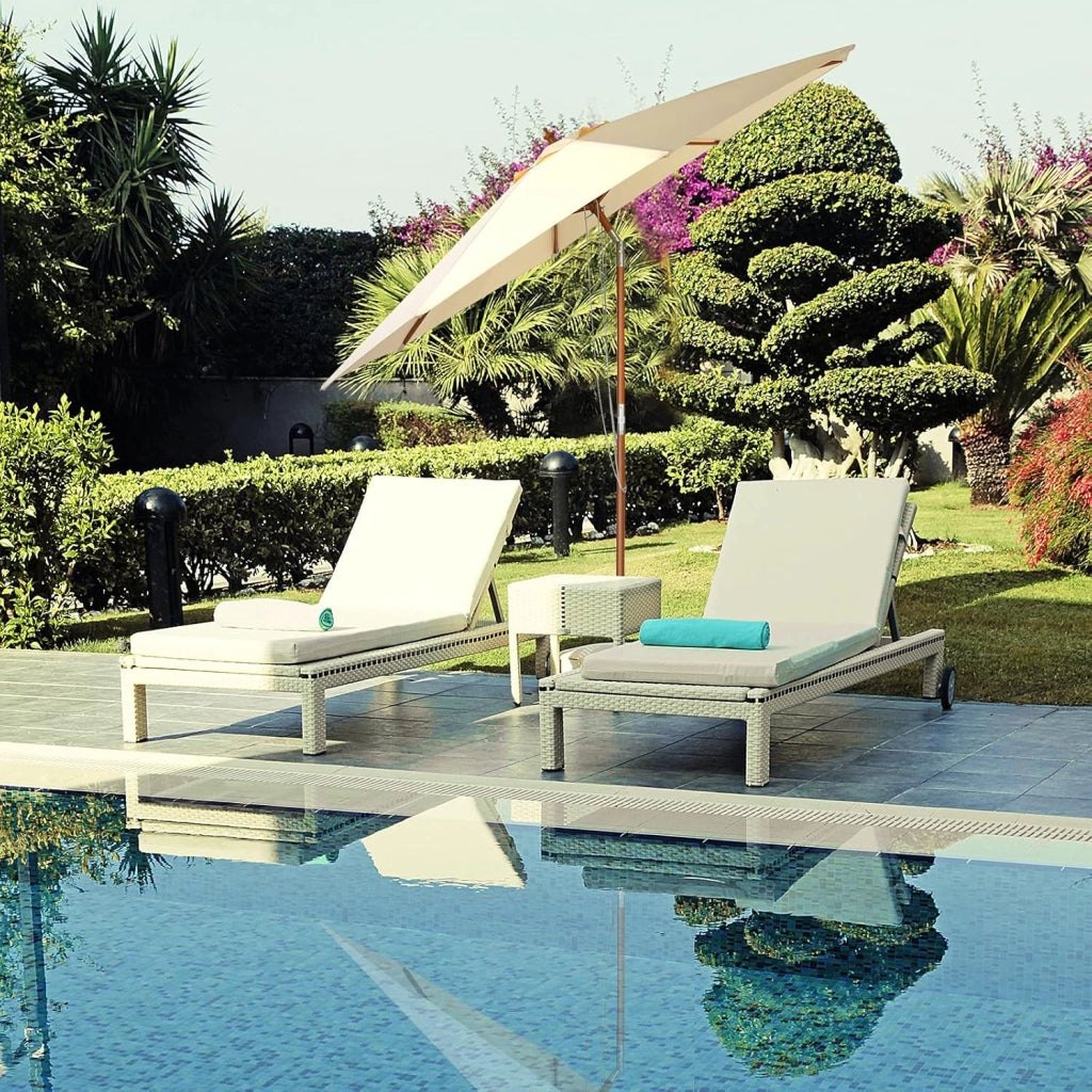 Ombrellone da Giardino 270/300cm con 8 Stecche, Angolo Inclinabile, Anti UV, Ombrellone Parasole Antivento con Struttura in Legno per Spiaggia, Balcone, Patio, senza Base, Beige