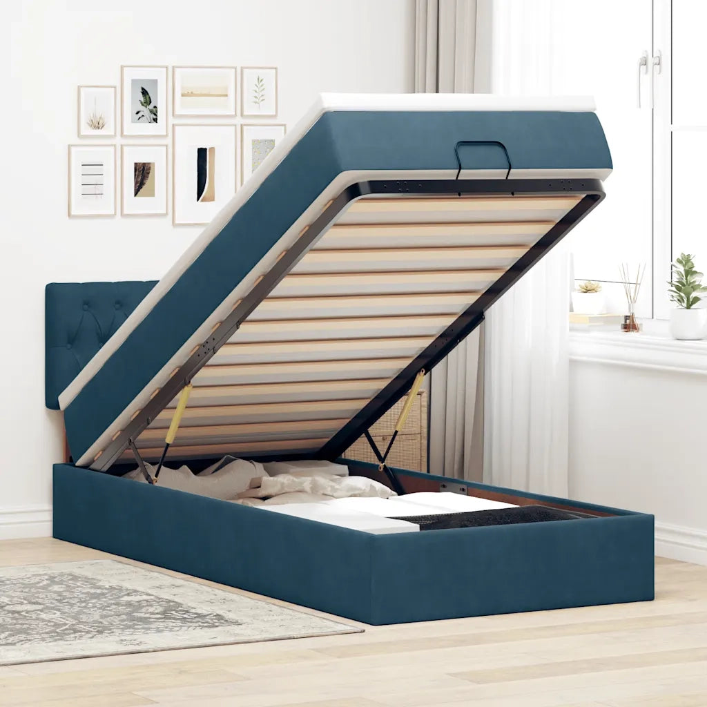 Pouf Letto con Materasso e LED Blu Scuro 80x200cm in Velluto