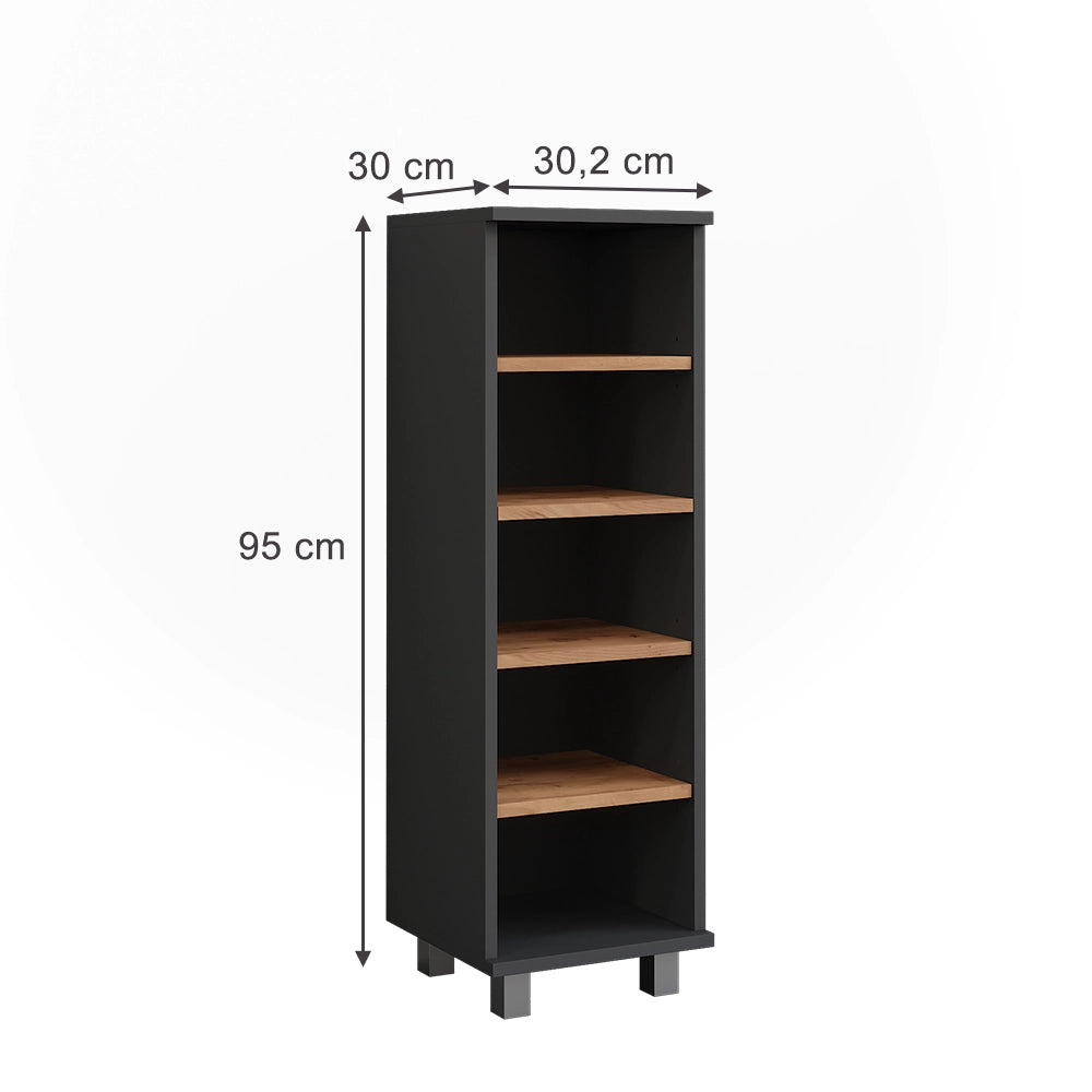 Vicco Mobiletto midi Antracite/quercia dorata 30.2 x 95 cm con 5 scomparti aperti