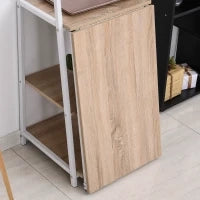 Scrivania Pieghevole con Libreria a 4 Livelli, Scrivania Salvaspazio in Metallo e Legno, 106x48x128cm, Rovere