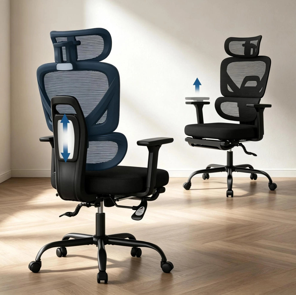 Sedia da ufficio ergonomica nera con poggiapiedi regolabile