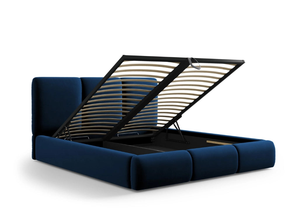 Cosmopolitan Design - Letto a cassettone con testiera "Nicolas" 140x200cm in velluto blu reale 
