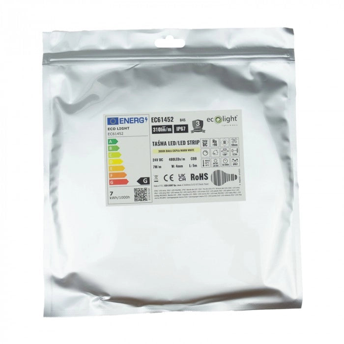 Striscia LED Neon COB 24V 5m 3000K 7W IP67 Ecolight