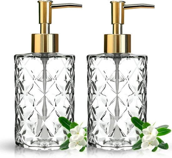 Set di dispenser per sapone in vetro - Eleganti e funzionali - 2 pezzi - Nero - Vetro e plastica