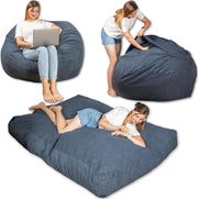Pouf Poltrona Sacco Convertibile en Materasso/Futon Singolo Pieghevole 135x185 cm - Morbido, Tessuto di Velluto a Coste Larghe - Confortevole, Imbottitura in Schiuma (Blu Notte)