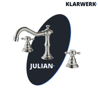 JULIAN | Rubinetto da bagno vintage a 3 fori argento spazzolato | Lavello in acciaio inossidabile retrò premium | Antico miscelatore 2 maniglie